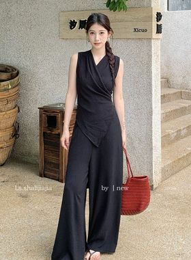 LS述致 夏季高级感气质女神范高端无袖上衣裤子两件套套装女22516