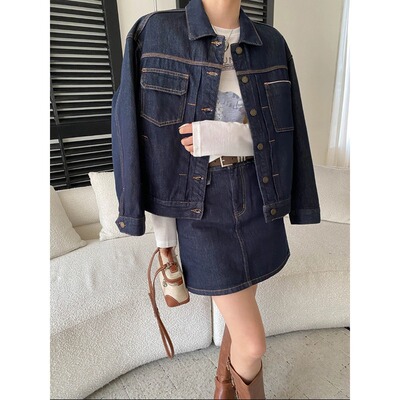 司南 早春新款 天丝莱赛尔明外缝线牛仔外套半身短裙套装 SN8532