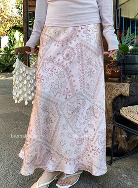 LS 复古优雅民族风印花百搭半身裙广州十三行2026春新款裙子61377