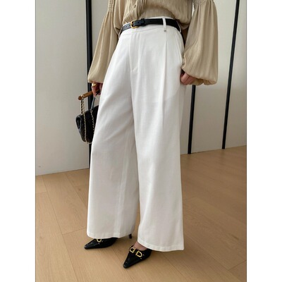 司南 早春新款 老钱通勤感半松紧高腰显瘦直筒休闲阔腿裤 SN8665