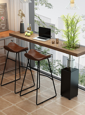 简约实木阳台飘窗咖啡卓吧台家用客厅靠窗桌商用酒吧高脚长条桌椅