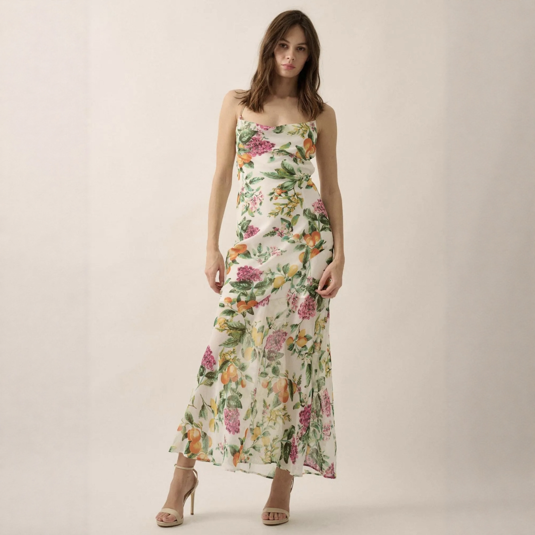 小俞家 prome*家花花吊带荡领长裙露背绑带连衣裙度假收腰性感