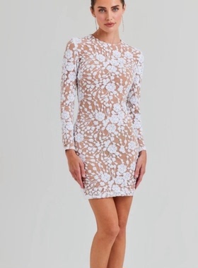 小俞家 Nadine mera*重工亮片约会礼服裙长袖修身显瘦包臀连衣裙