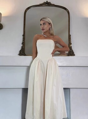 小俞家 mabl* 米白色抹胸连衣裙气质大裙摆收腰长裙礼服裙女2025