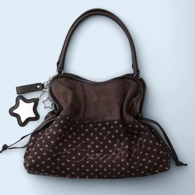 2025新款韩国BadBlue刺绣豹纹点心包单肩星星镜子挂件托特休闲包