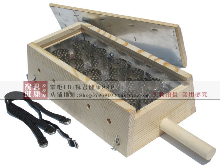 实木十柱艾灸盒 背部温灸器 艾条温灸盒 艾炙器具 针灸盒