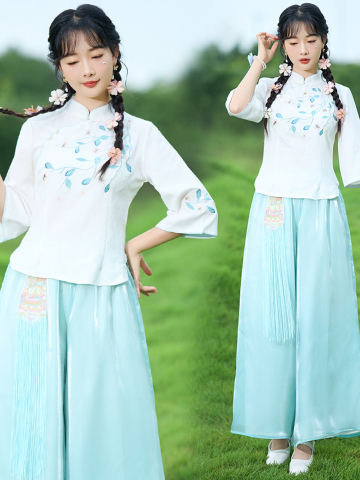 [LOSS OF MONEY PROCESSING] NEW CHINESE TANG COSTUME CHINESE IMPROVED VERSION OF THE HANFU CHEONGSAM VERSATILE TEMPERAMENT DESIGN SENSE WIDE-LEG PANTS