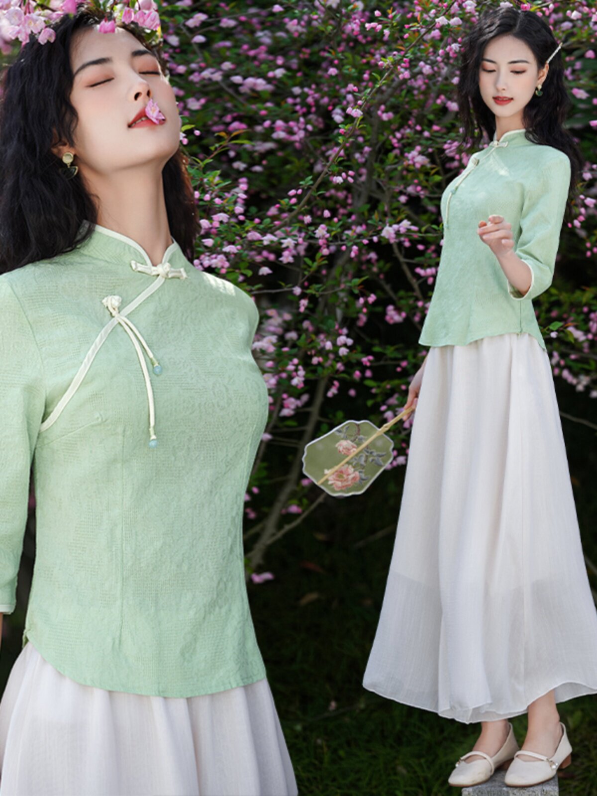 [LOSS OF MONEY] RETRO ETHNIC STYLE TOP EMBROIDERED TANG COSTUME CHINESE SHORT CHEONGSAM THREE-QUARTER SLEEVE TOP