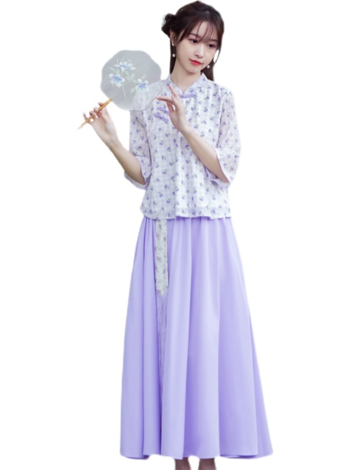 [LOSS OF MONEY PROCESSING] ETHNIC STYLE SMALL FRESH SPRING AND SUMMER COTTON AND LINEN EMBROIDERY PLACKET BLOUSE SKIRT TWO-PIECE SET OF WOMEN