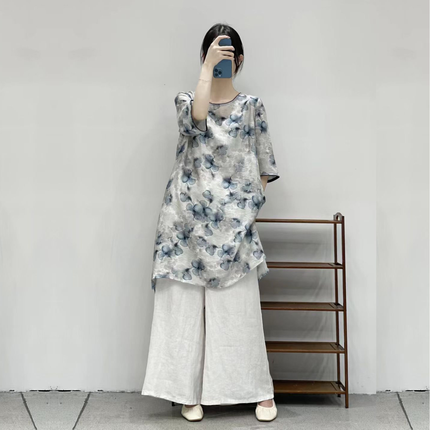 夏季新中式文艺复古印花连衣裙女