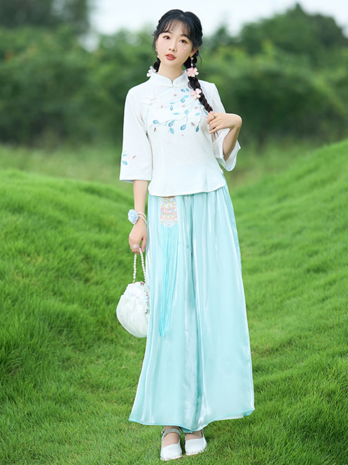 [LOSS OF MONEY PROCESSING] NEW CHINESE TANG COSTUME CHINESE IMPROVED VERSION OF THE HANFU CHEONGSAM VERSATILE TEMPERAMENT DESIGN SENSE WIDE-LEG PANTS