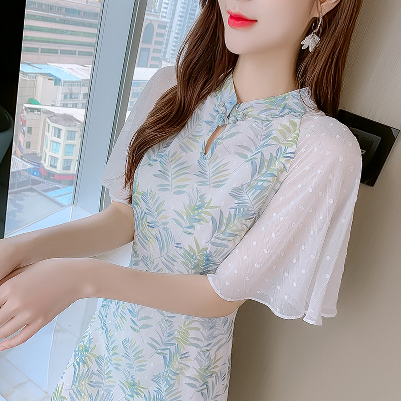 新中式复古拼接立领法式连衣裙女