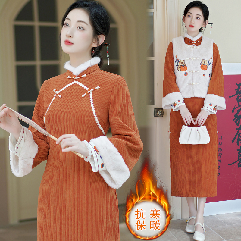 加厚保暖改良版复古连衣裙马甲
