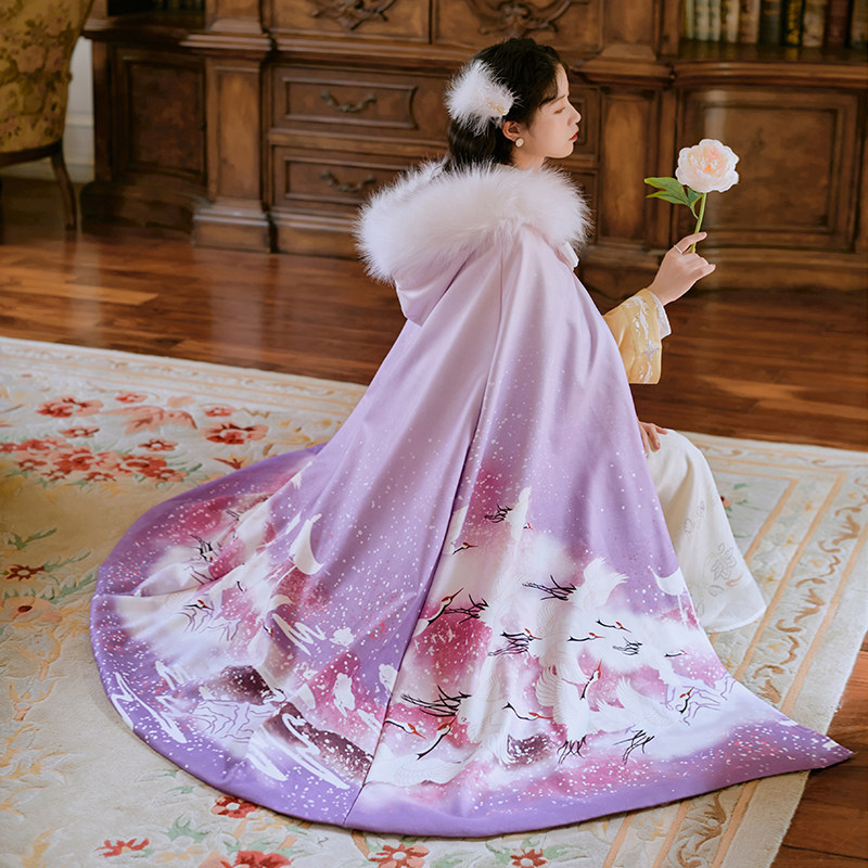 【外贸清仓】渐变复古汉服保暖加绒加厚披风气质减龄少女感斗篷女