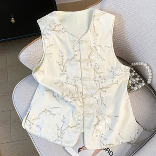 2025立春新中式汉服唐装V领盘扣提花刺绣上衣中国风马甲开衫外套