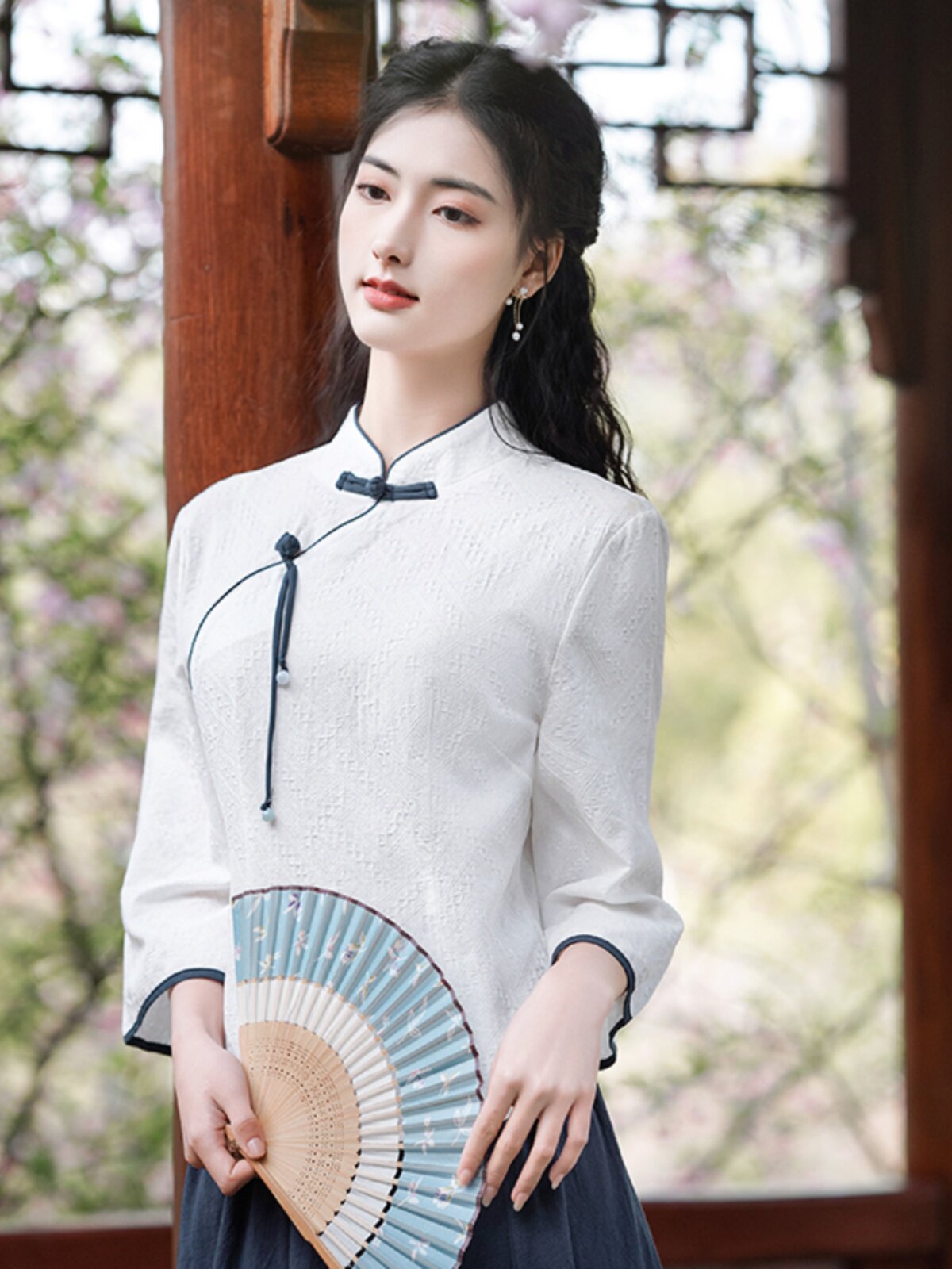 [CLEARANCE PROCESSING] REPUBLIC OF CHINA STYLE COTTON AND LINEN SLIM MODIFIED DIAGONAL STAND-UP COLLAR CHEONGSAM SLIM THREE-QUARTER SLEEVE VERSATILE TOP