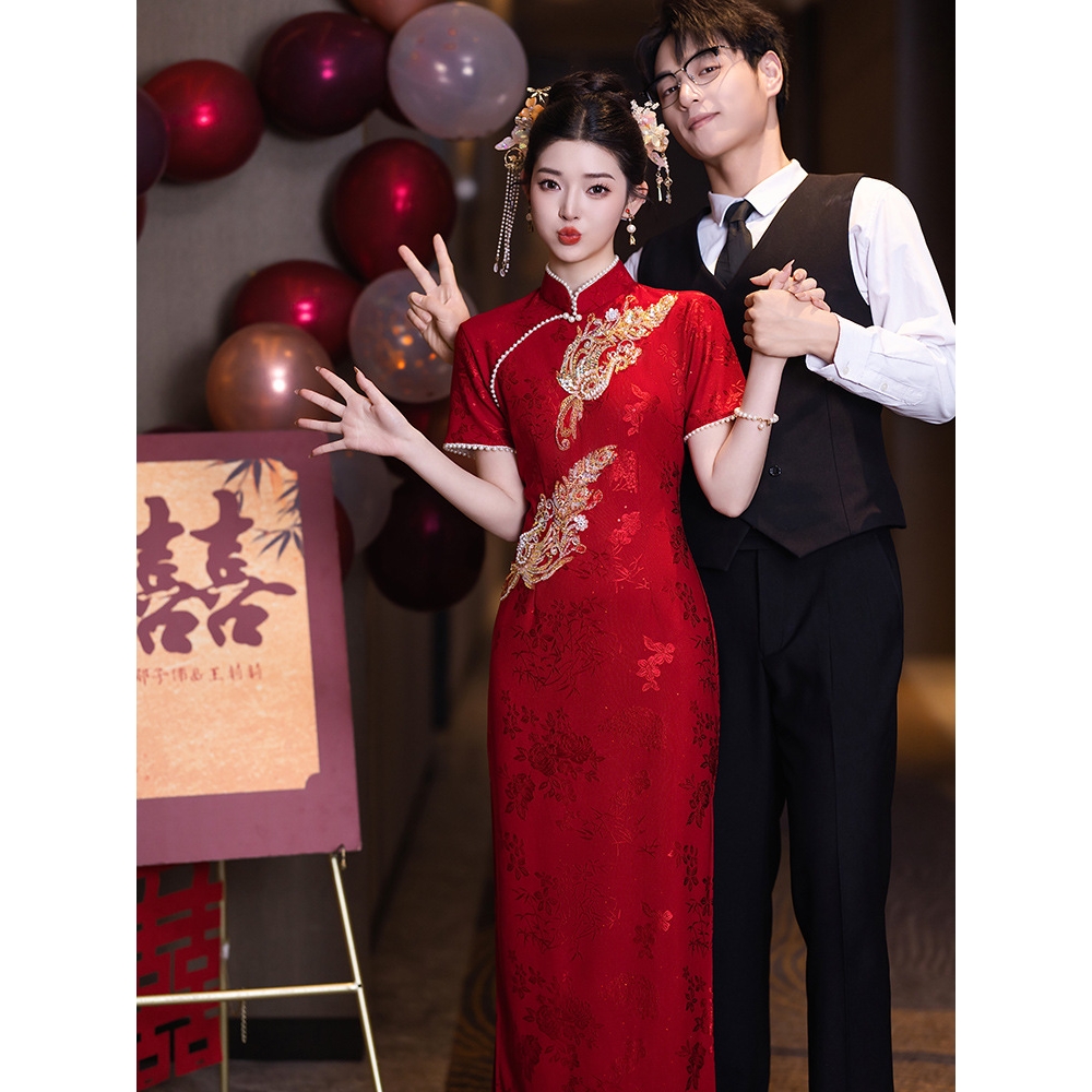 高端结婚旗袍敬酒服2025新款新娘红色礼服裙订婚出阁宴新中式夏季
