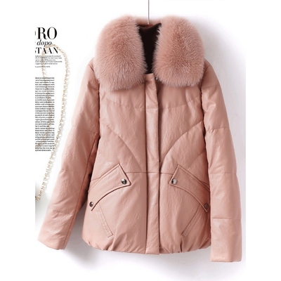 2025冬新款海宁狐狸毛领真皮羽绒服女短款绵羊皮衣外套时尚显年轻