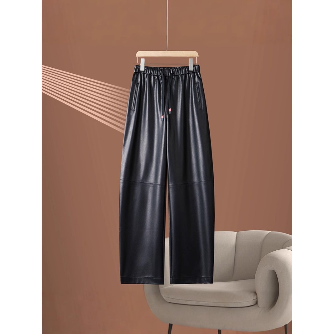 咖色松紧腰皮裤女秋冬新复古高级感休闲防风弯刀阔腿裤子高级感气,女装/女士精品,皮衣,淘宝优惠券,粉丝福利购,淘宝优惠卷