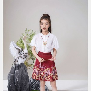 马面裙亲子装夏季短袖中国风夏天半身裙儿童汉服母女短款连衣裙