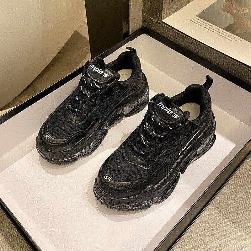 舒适老爹鞋女水晶透明果冻底松糕男女增高厚底小白鞋女增高显瘦