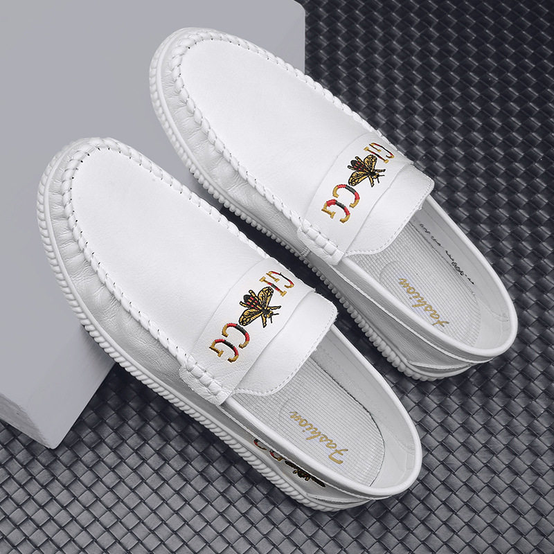 春夏时尚小白鞋男鞋超软皮休闲皮鞋子韩版时尚豆豆鞋男套脚一脚蹬,流行男鞋,单鞋,淘宝优惠券,粉丝福利购,淘宝优惠卷