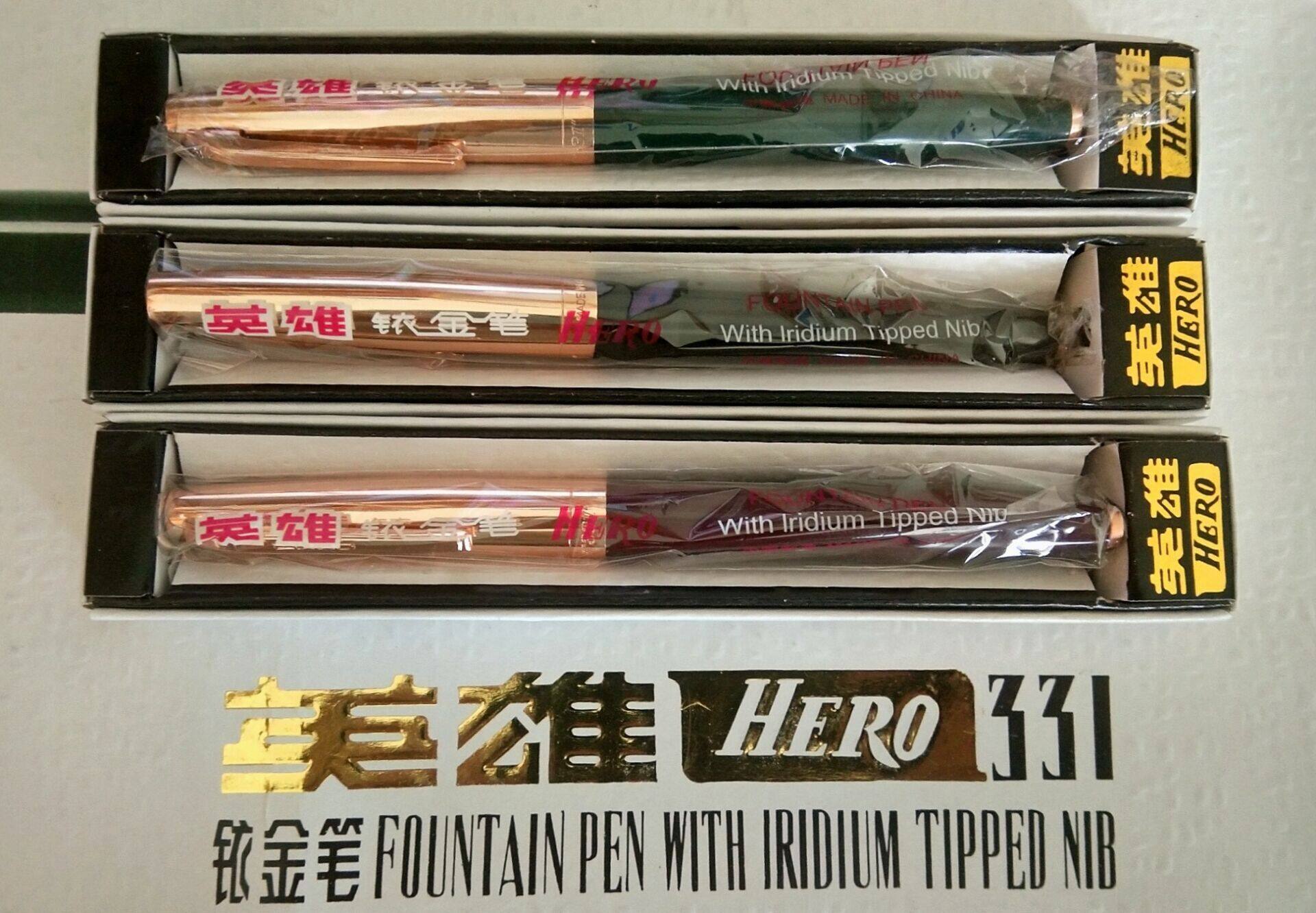 英雄331铱金笔出口版单盒装暗尖0.5mm贴金箭标金色笔尖练字书法