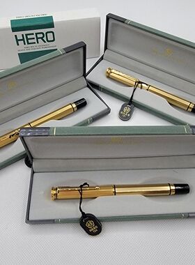 1994年产英雄124金笔12k金尖镀金笔杆吸墨练字书写笔上海英雄总厂