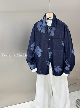 男生轻奢高级感复古印花复古牛仔衬衫   C25776