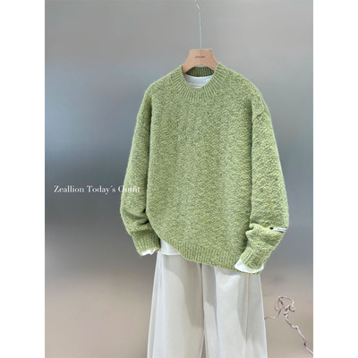 慵懒百搭混色线针织圆领毛衣