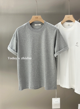 男士韩系慵懒简约高级感后领小标圆领T恤  T28382