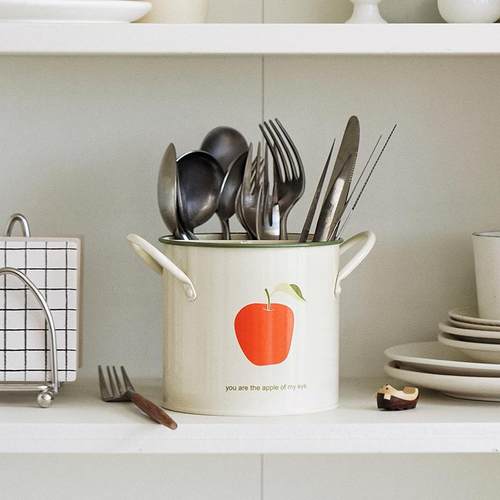 LYMTICS复古苹果图案餐具桶刀叉筷子笼INS风笔筒化妆刷桌面收纳罐