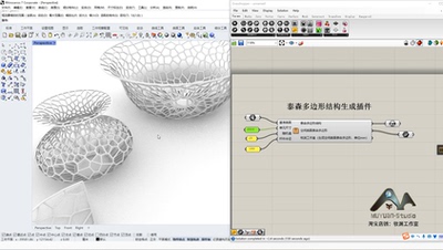 犀牛grasshopper 空间曲面生成泰森多边形结构插件，参数化控制！
