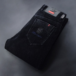 高端灯芯绒男裤秋冬款男士长裤纯棉厚直筒修身条绒小脚休闲裤子潮