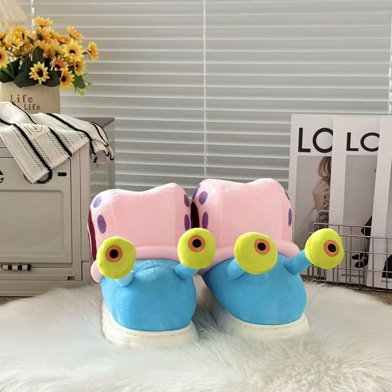 可爱小蜗牛棉鞋包跟鞋防滑家居拖鞋成人男女情侣长筒靴保暖屋内外