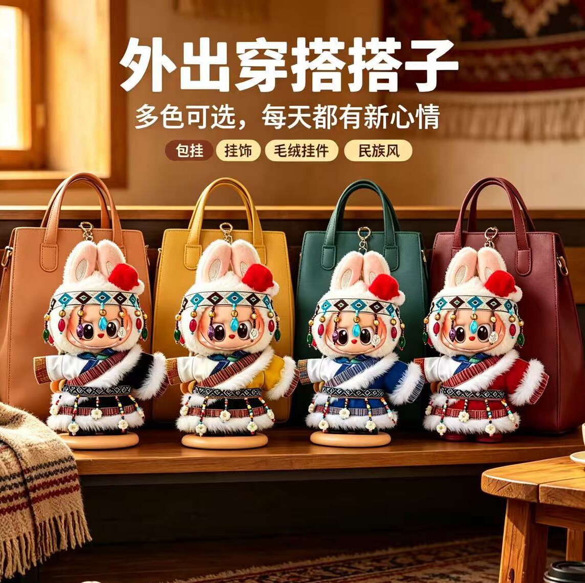 民族风藏服适用拉布布娃衣17cm搪胶玩偶毛绒挂件布玩偶娃衣藏族服