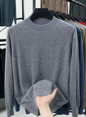 100纯山羊绒衫男长袖T恤半高领宽松商务薄款打底宽松精纺毛衣大码