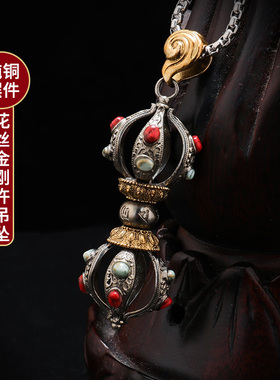 藏式黄铜金刚杵配饰六字真言花丝
