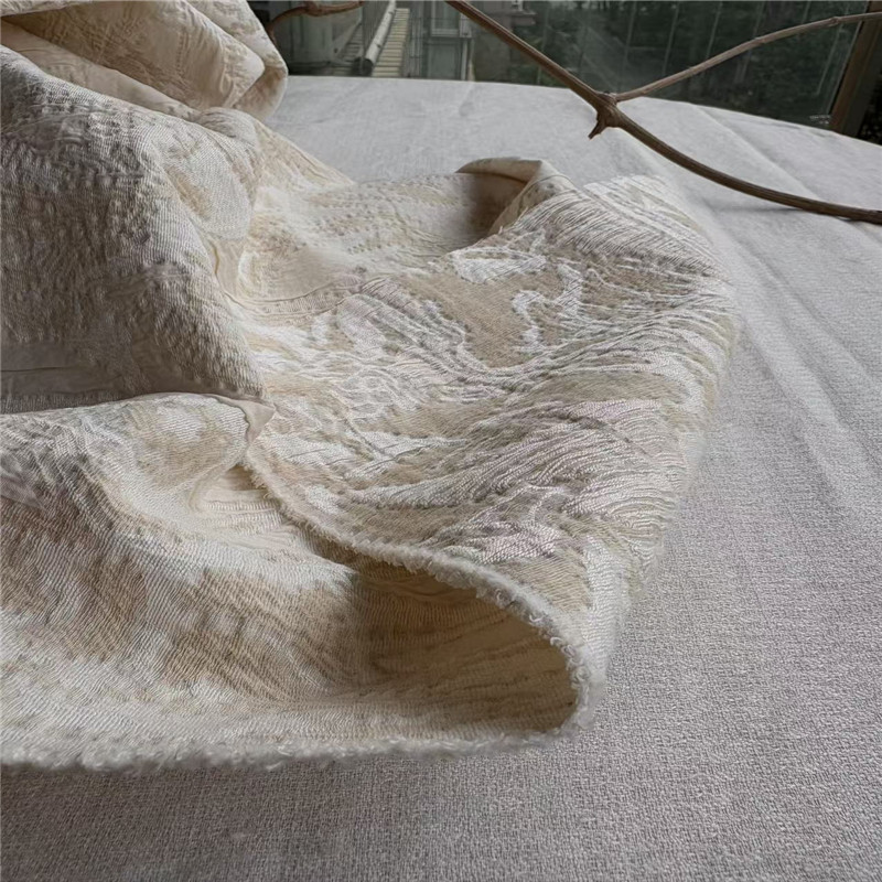 公司定制厚款沙洗做旧香槟色亚麻棉双层浮式提花外套裙子服装布料