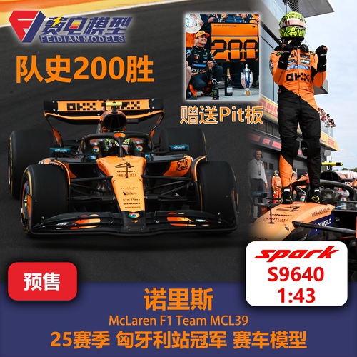 诺里斯 迈凯伦MCL39 匈牙利站冠军 赛车模型-S9640 Spark 1/43