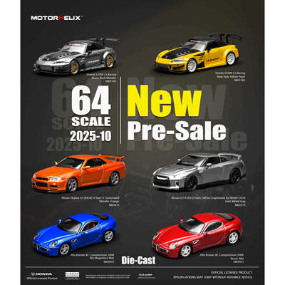 本田S2000 日产R34R35 阿尔法罗密欧8C 汽车模型64 MH Motorhelix