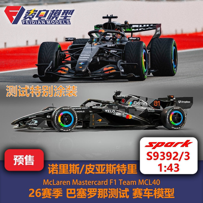 诺里斯/皮亚斯特里 迈凯伦MCL40 巴塞罗那特涂 F1赛车模型 Spark