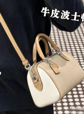 欧美牛皮波士顿小女包邮差春夏小方包单肩斜跨包迷你包真皮枕头包