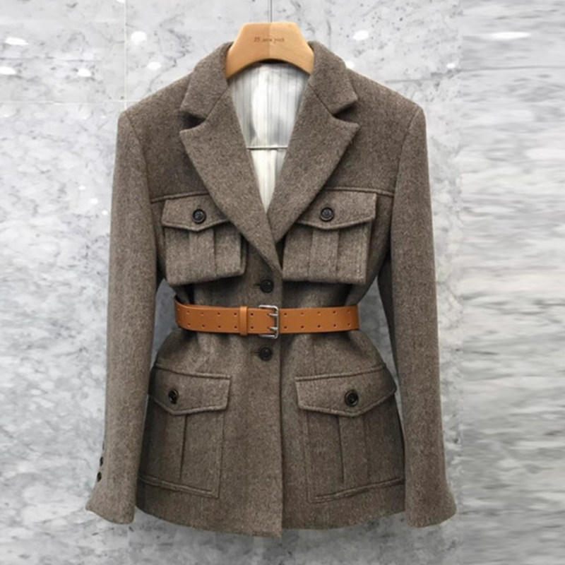 西装毛呢外套女2025春秋新款韩版宽松显瘦人字纹时尚洋气呢子大衣