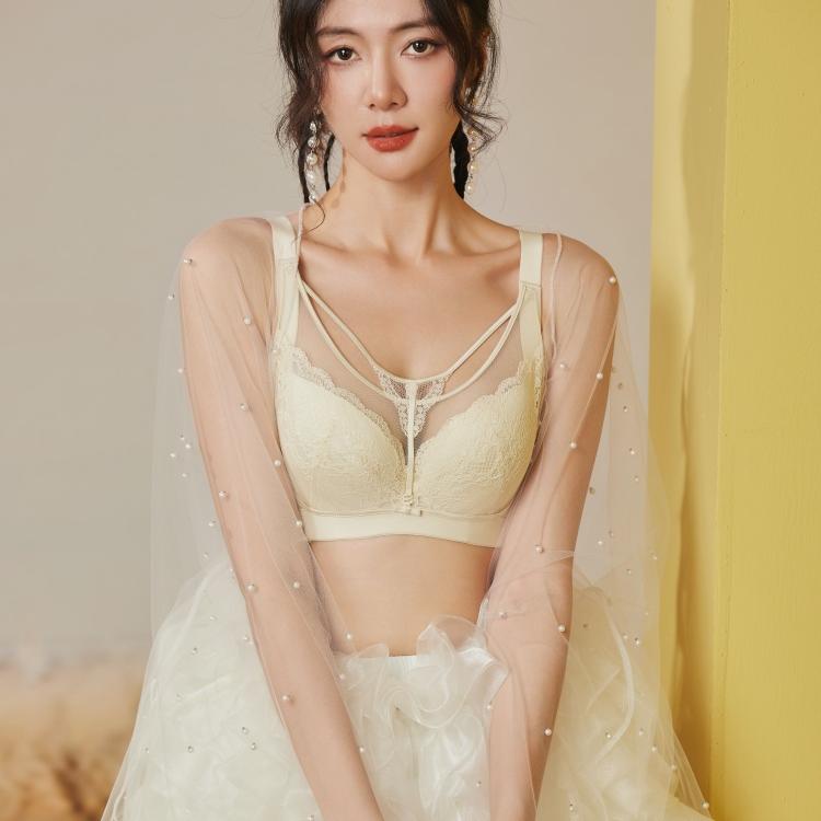 2024秋季内衣女薄款蕾丝性感聚拢收副乳文胸罩软钢圈抹胸式无海绵