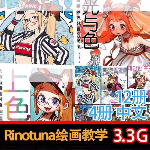 韩国画师Rinotuna简易的绘画法光影上色教程四册中文漫画入门方法