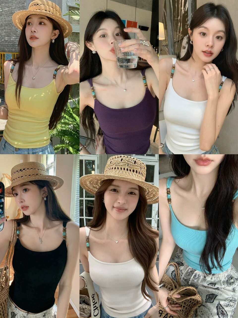 甜辣少女！海岛度假风吊带背心女夏季免穿Bra内搭打底衫背心