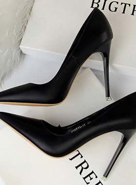 网红高跟鞋2025春季新款法式少女百搭职业黑色工作鞋细跟尖头单鞋