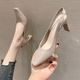 百搭裸色法式 方头高跟鞋 女一字带粗跟单鞋 2025夏新款 包头后空凉鞋