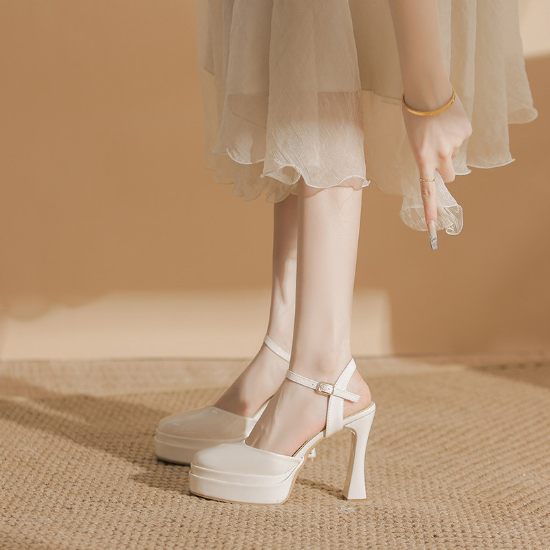 圆头凉鞋女2026新款白色高跟鞋粗跟防水台不累脚包头单鞋夏季11cm